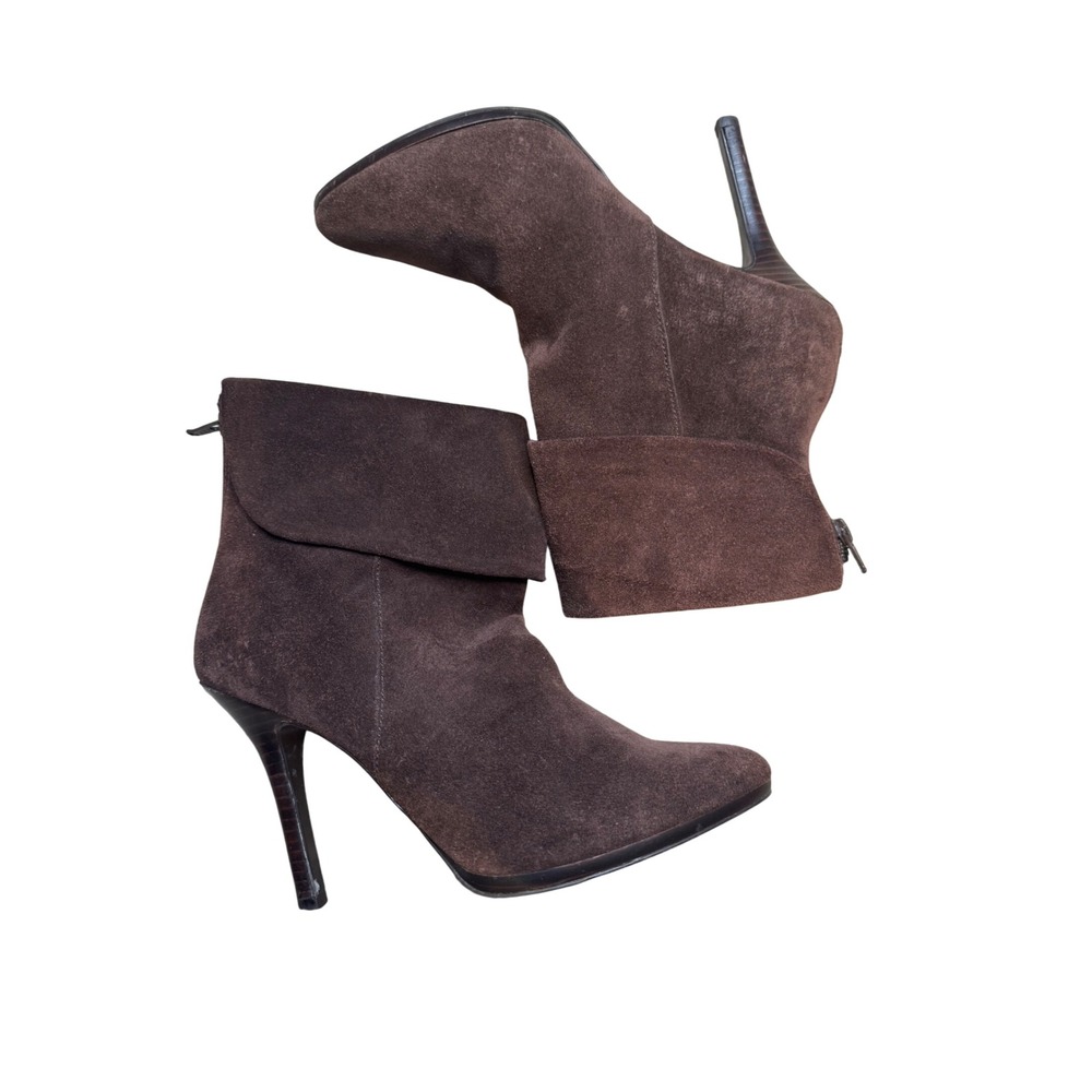 Ralph Lauren Leola Suede Ankle Boots Brown Stiletto Heel Zip Up Size 8B
